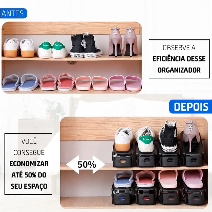 Kit 20 Organizadores de Sapatos e Tênis Ajustáveis – Mais Espaço no Armário
