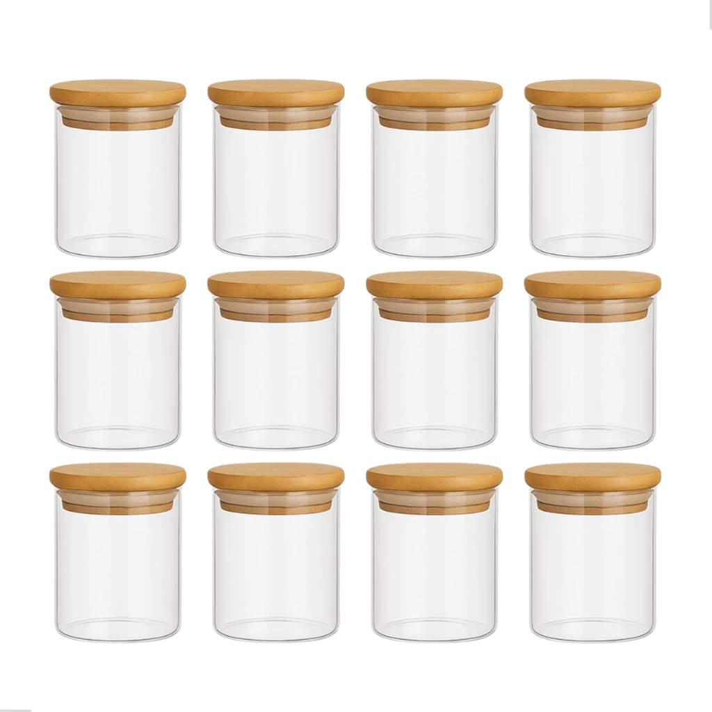 Belifou Kit 6 e 12 Potes Para Alimentos Com Tampa Bambu 200ML Potes De Vidro Para Especiarias